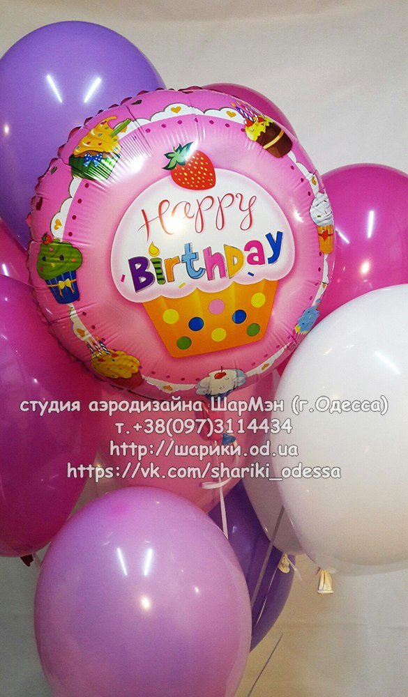 Фольгированный шарик круг с надписью "Happy Birthday!" 5