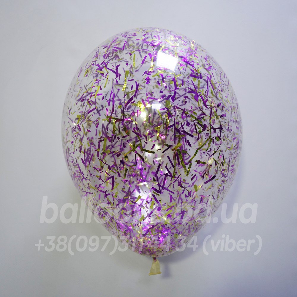 Прозрачный шарик с мишурой малинового и золотого цвета